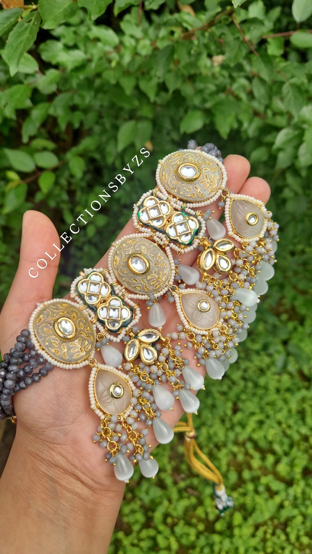 HARPREET - Premium Grey Meenakari Choker Set - Kundan Collection - GREY