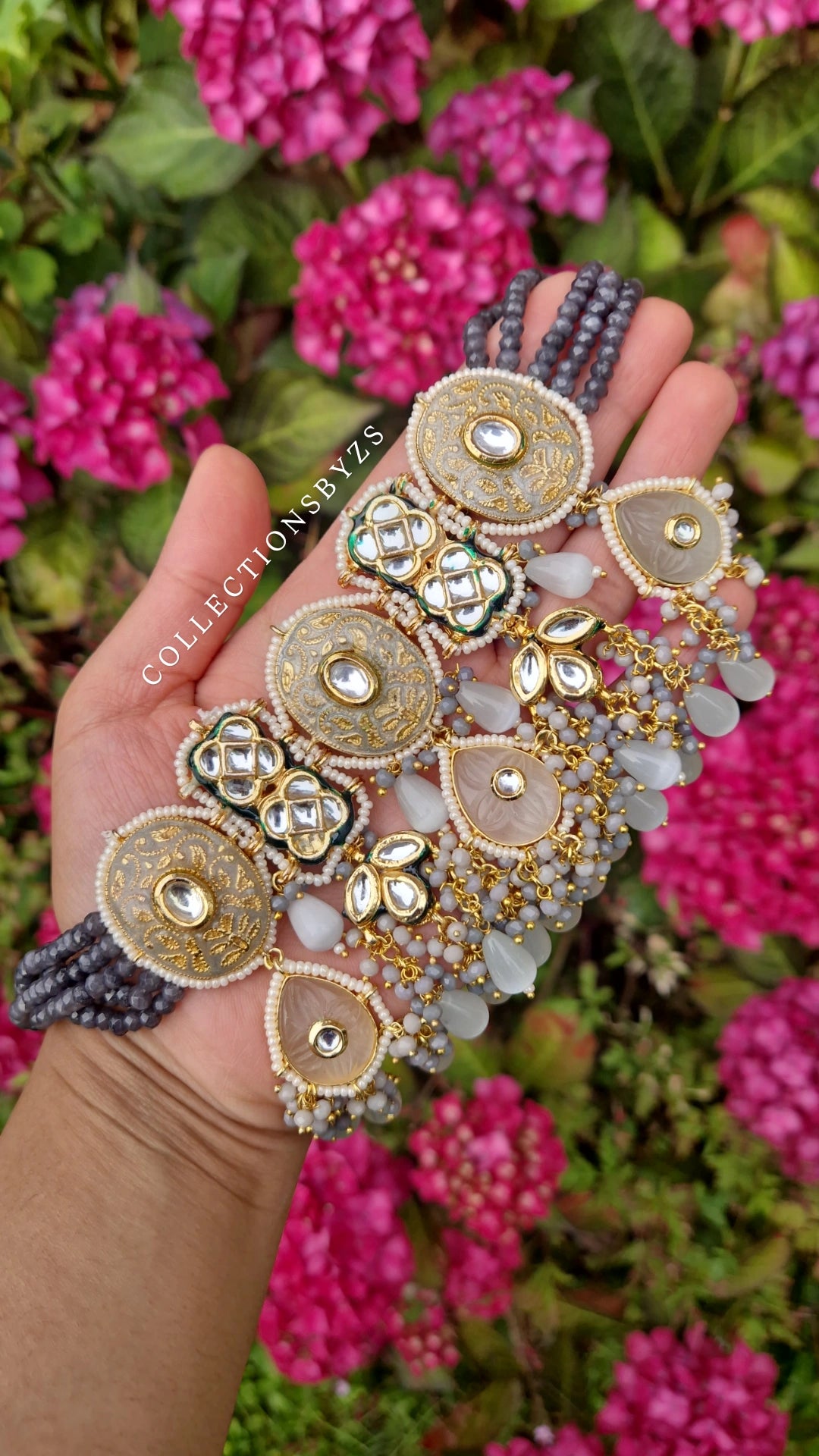 HARPREET - Premium Grey Meenakari Choker Set - Kundan Collection - GREY