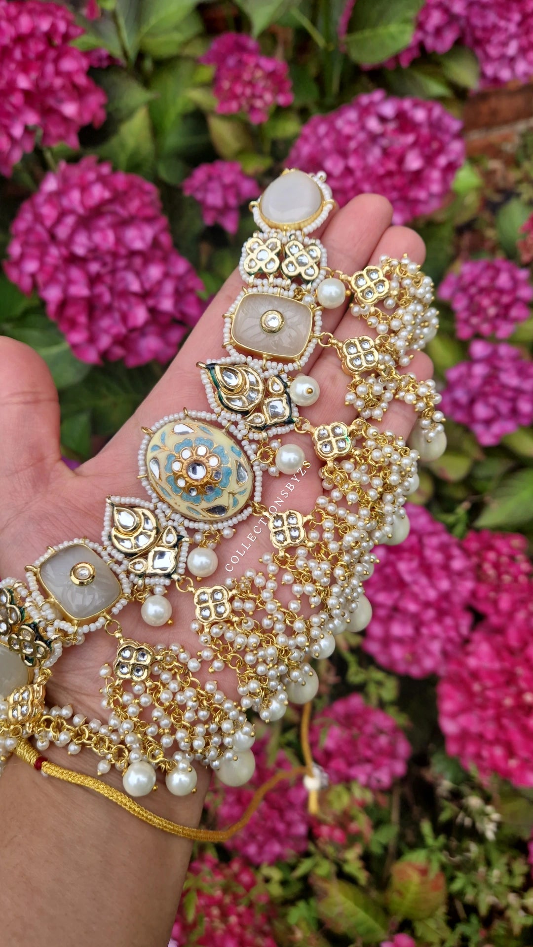 SRI - Premium Meenakari Pearl Choker Set - Pearls - Butter Yellow & Off White.