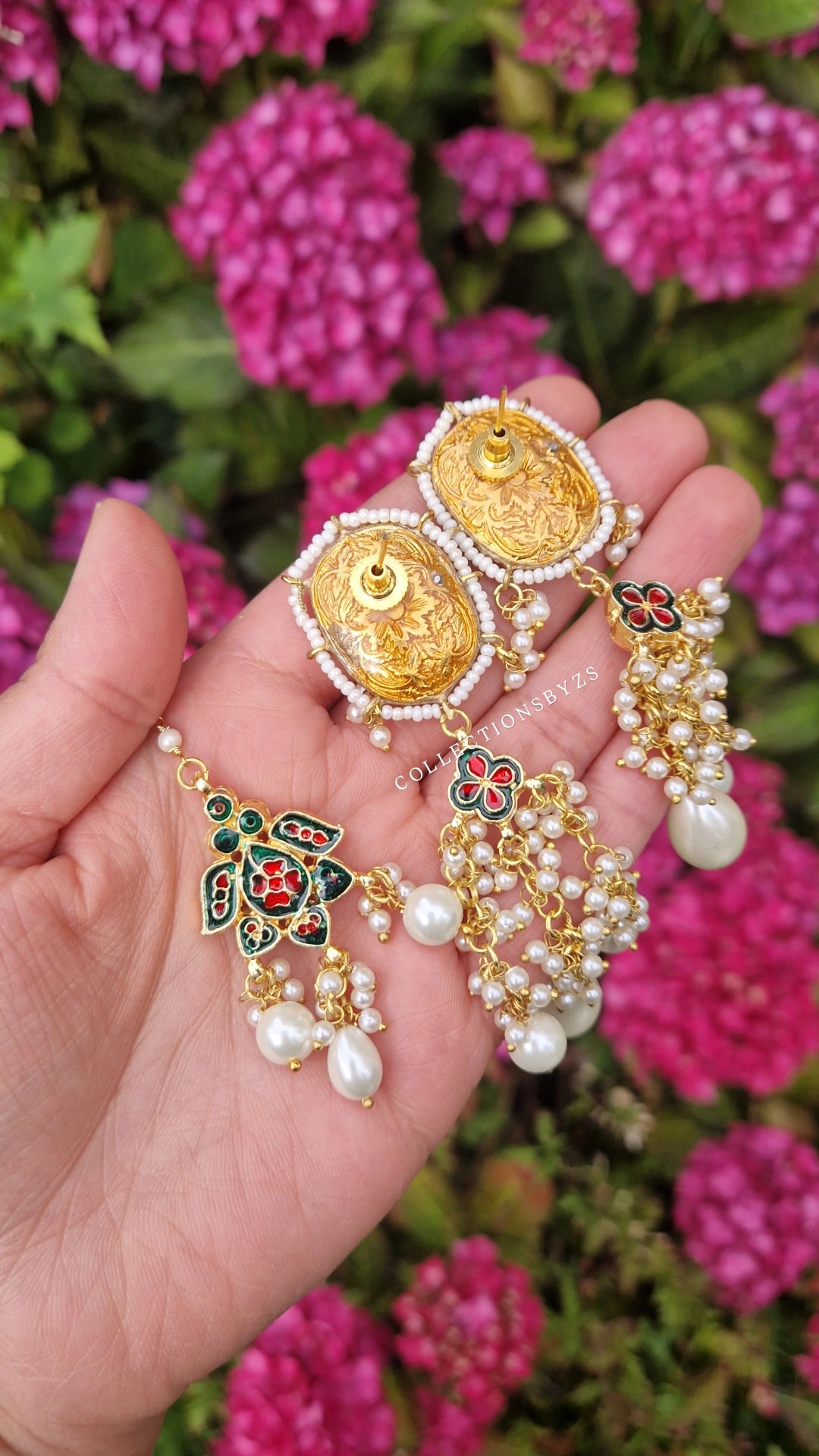 SRI - Premium Meenakari Pearl Choker Set - Pearls - Butter Yellow & Off White.