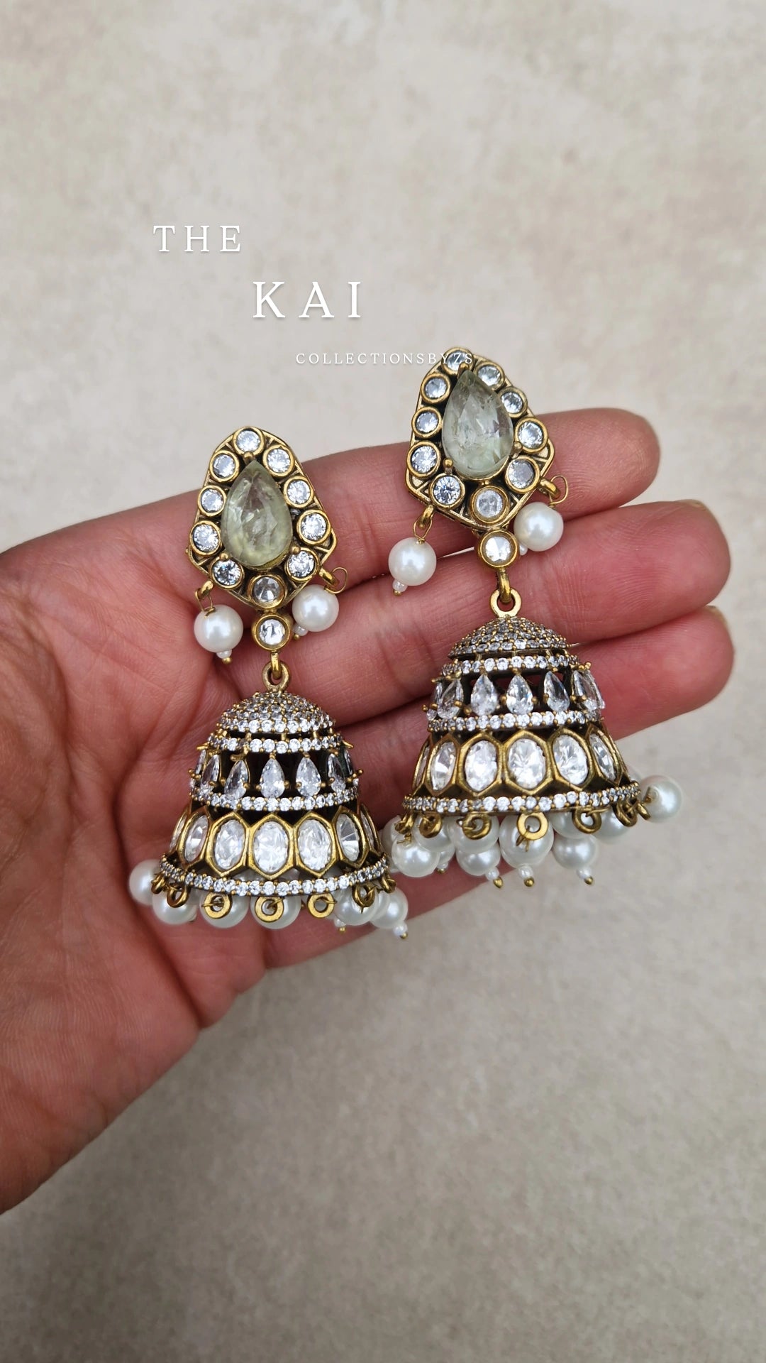 KAI - *Premium*  Authentic Indian Mossonite Jhumkas - Off White with pearl