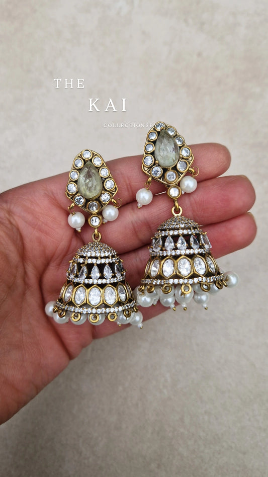 KAI - *Premium*  Authentic Indian Mossonite Jhumkas - Off White with pearl