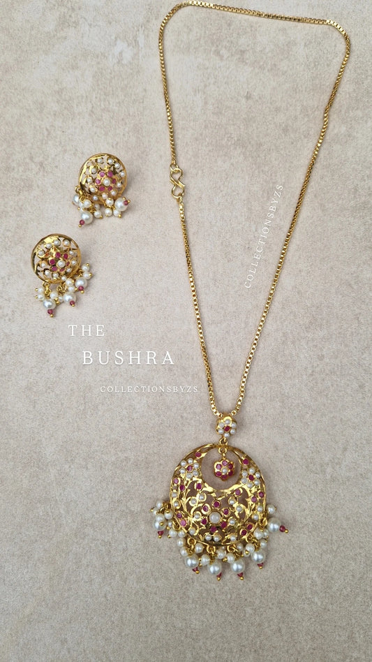 BUSHRA- *Premium* *Introductory offer* Gold Plated Hyderabadi Ruby Pendant Set