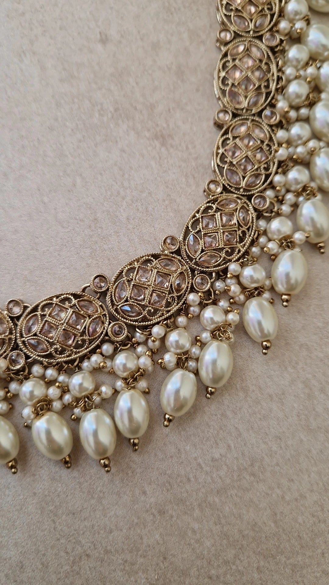 KUSH- Stunning Reverse AD Traditional Indian Jewellery Set with Jhumkas - White Pearl