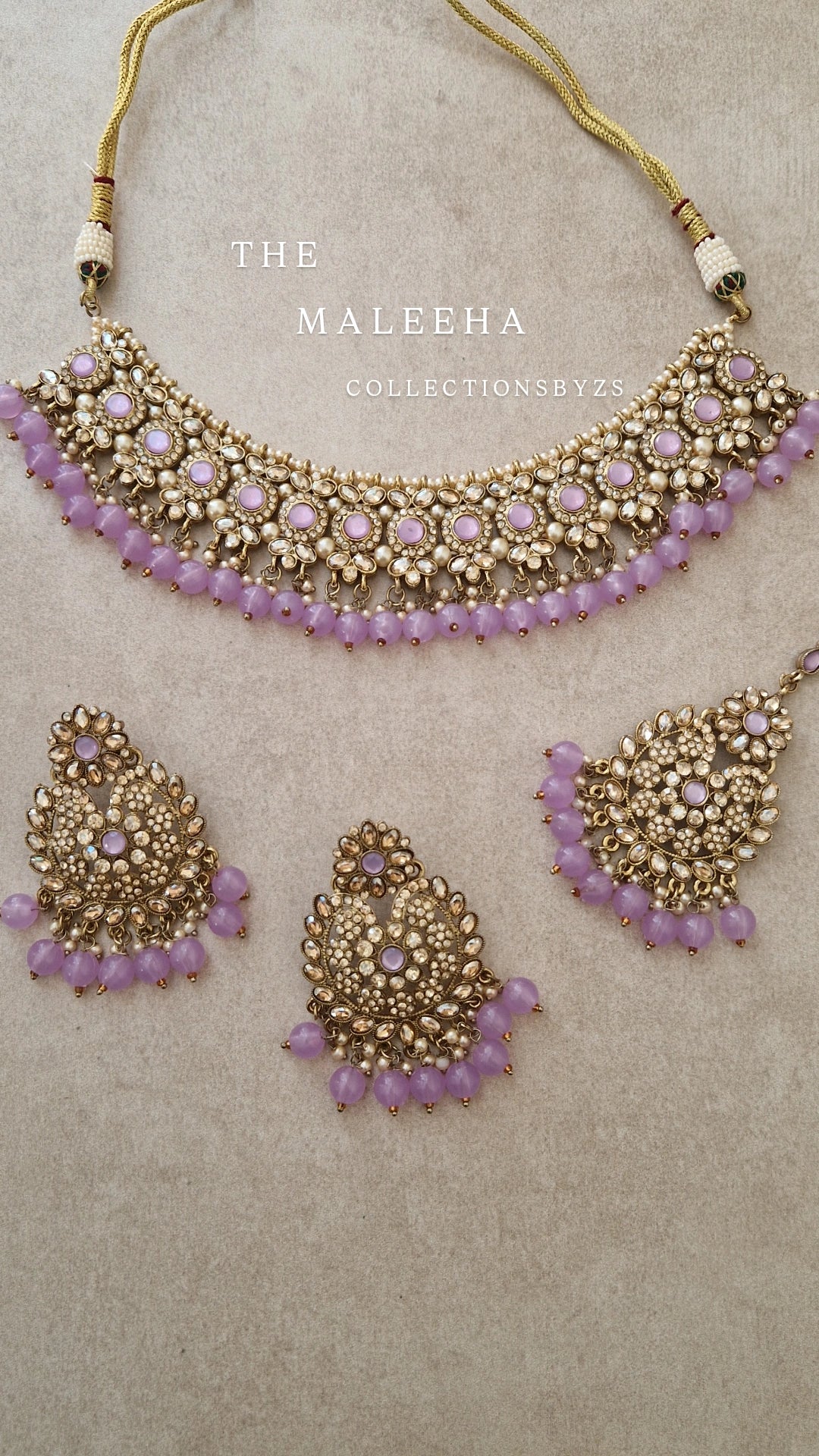 MALEEHA - Necklace, Earrings and Tikka Set- Value range- Lilac