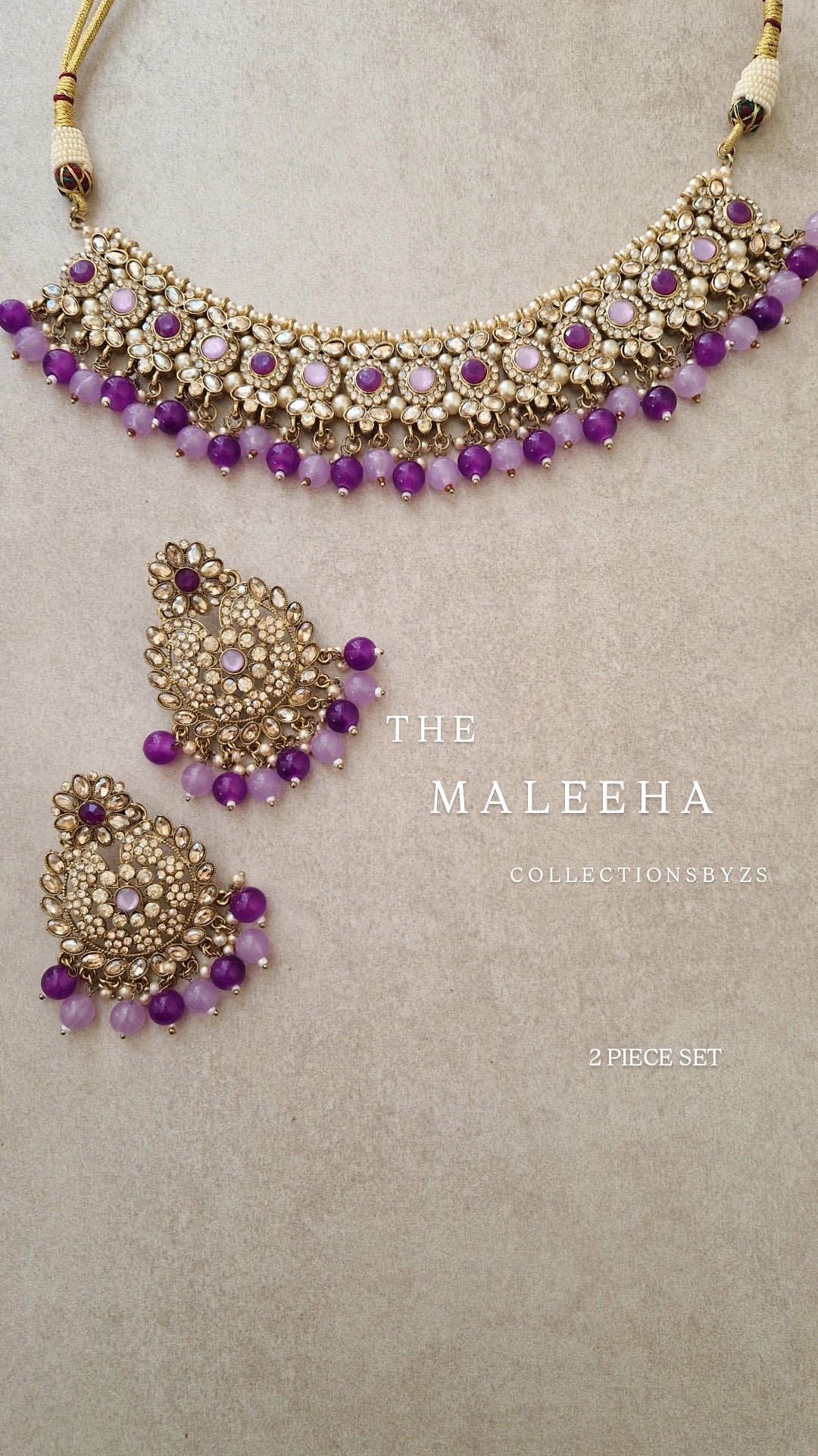 MALEEHA - Necklace and Tikka Set- Value range- Lilac and Dark Purple * CLEARANCE*