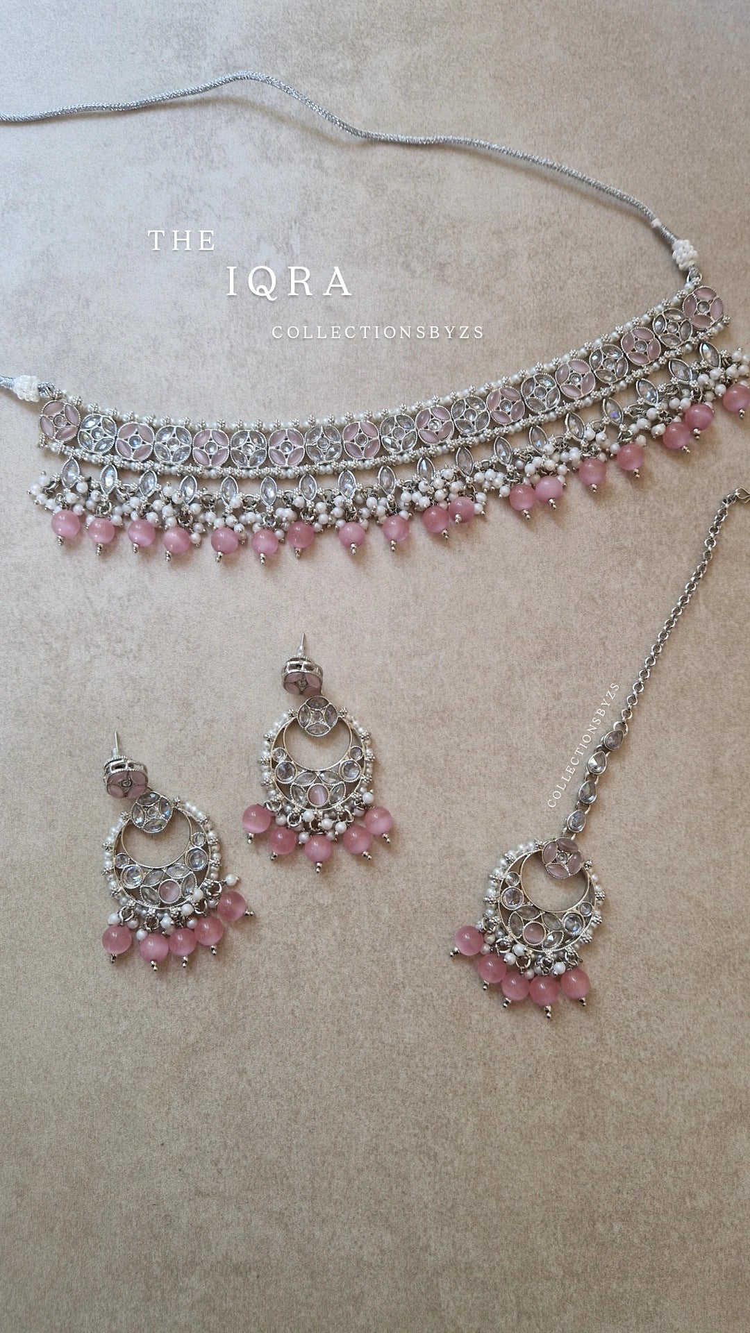 IQRA - Beautiful Reverse AD Choker Set - SILVER & PINK