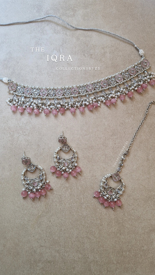 IQRA - Beautiful Reverse AD Choker Set - SILVER & PINK