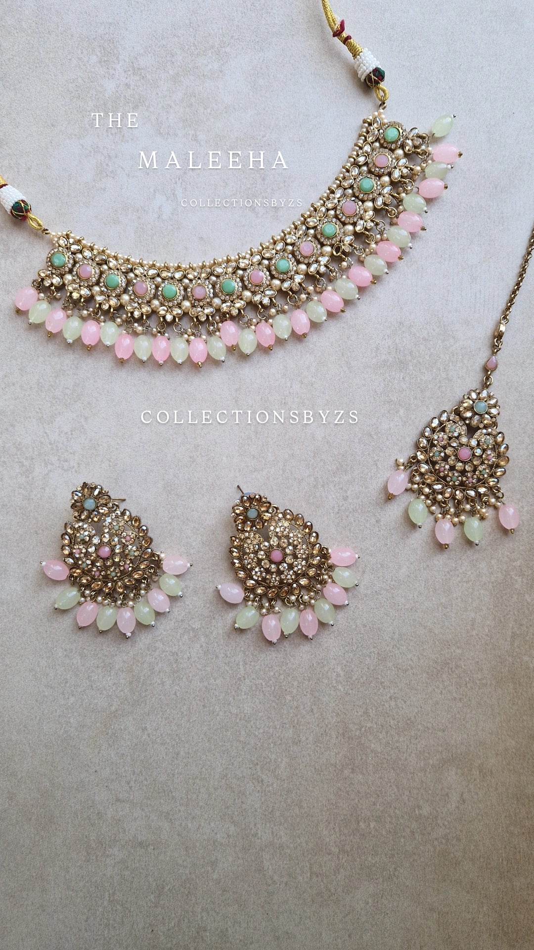 MALEEHA - Necklace and Tikka Set- Value range- Pink & Green