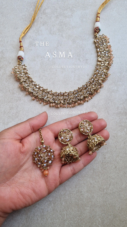 ASMA- Sleek Elegant Reverse AD Jewellery Set - PEACH *Introductory price*