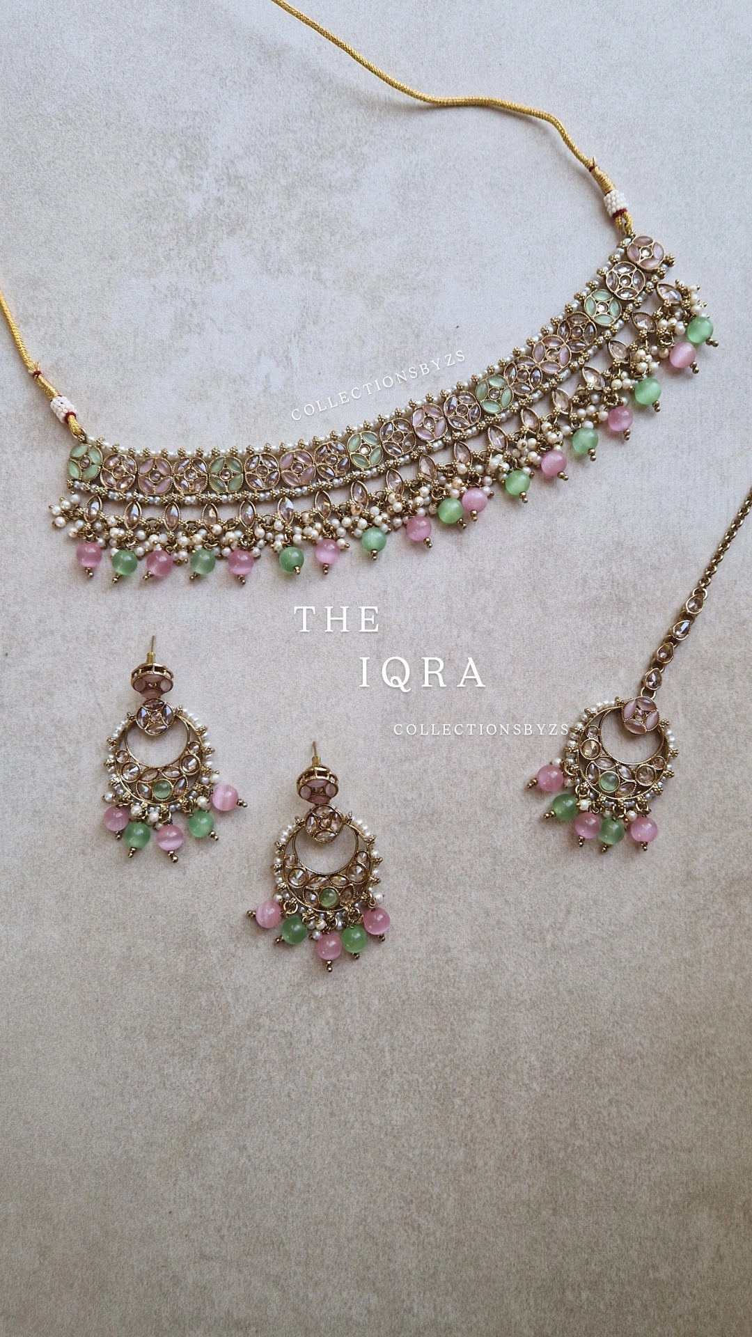 IQRA - Beautiful Reverse AD Choker Set - GREEN & PINK