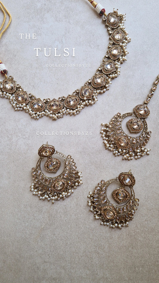 TULSI- Stunning Reverse AD Traditional Indian Jewellery Set - White Pearl