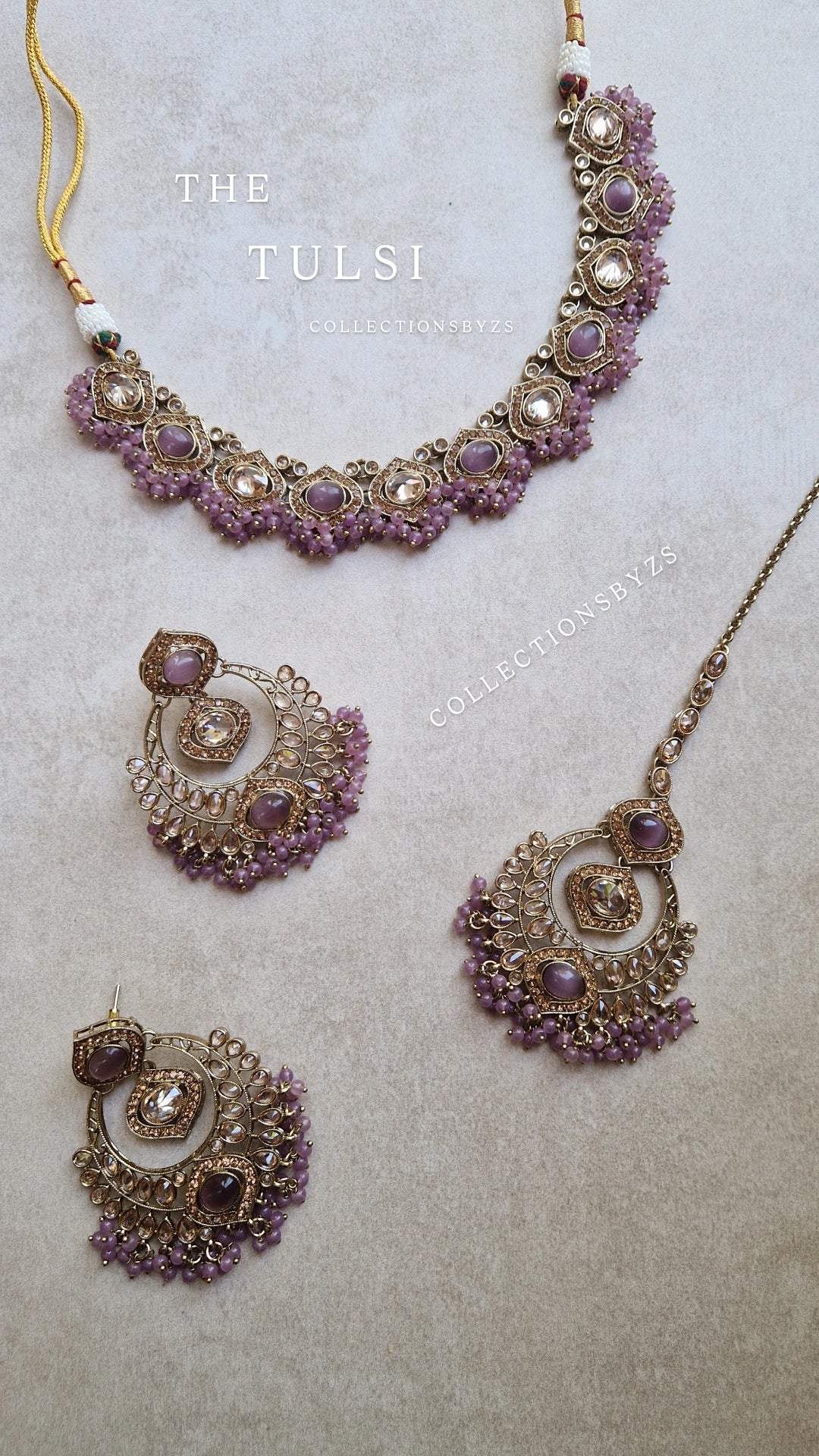 TULSI- Stunning Reverse AD Traditional Indian Jewellery Set - Soft Purple/Lilac