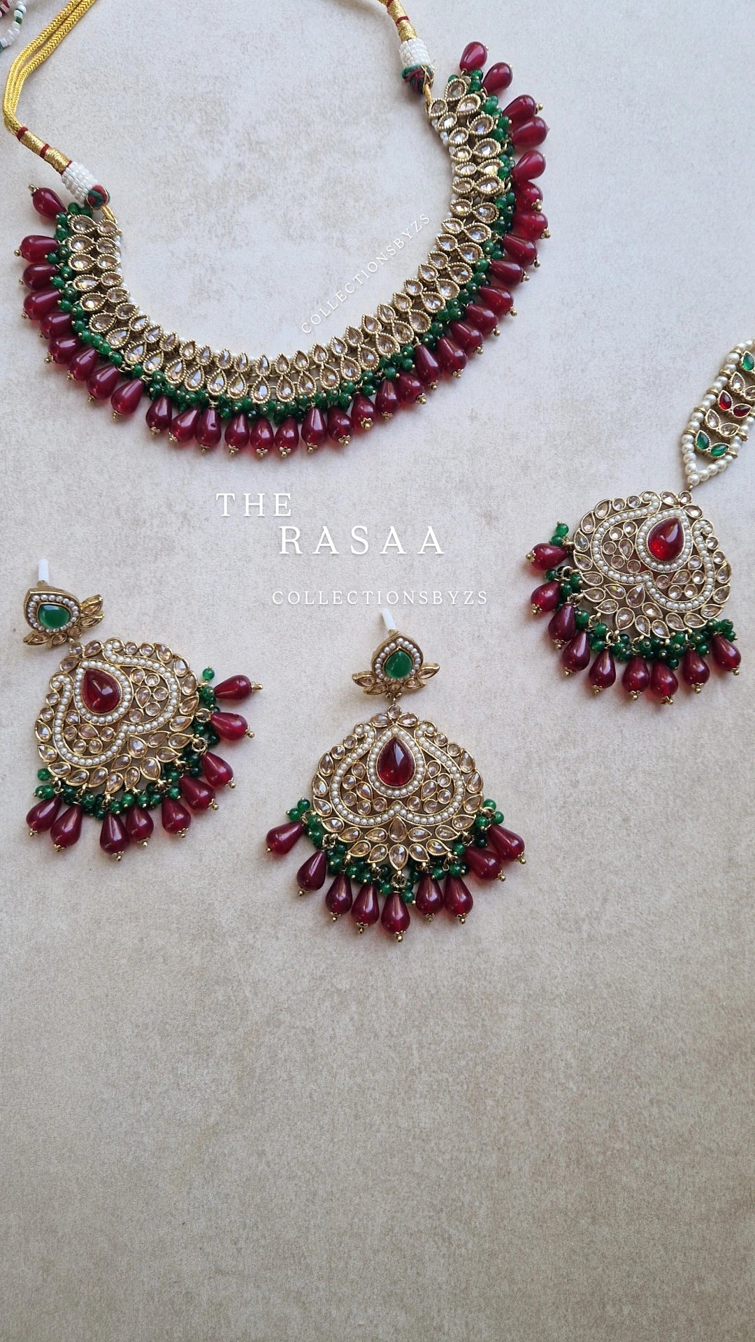 RASAA - Maroon & Green Party Set - Reverse American Diamond.
