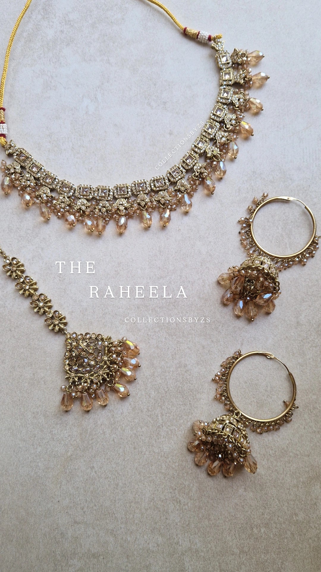 RAHEELA - Elegant Sleek Crystal Indian Jewellery Set - Gold