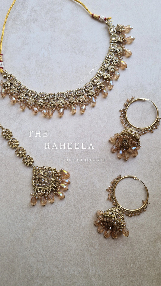 RAHEELA - Elegant Sleek Crystal Indian Jewellery Set - Gold