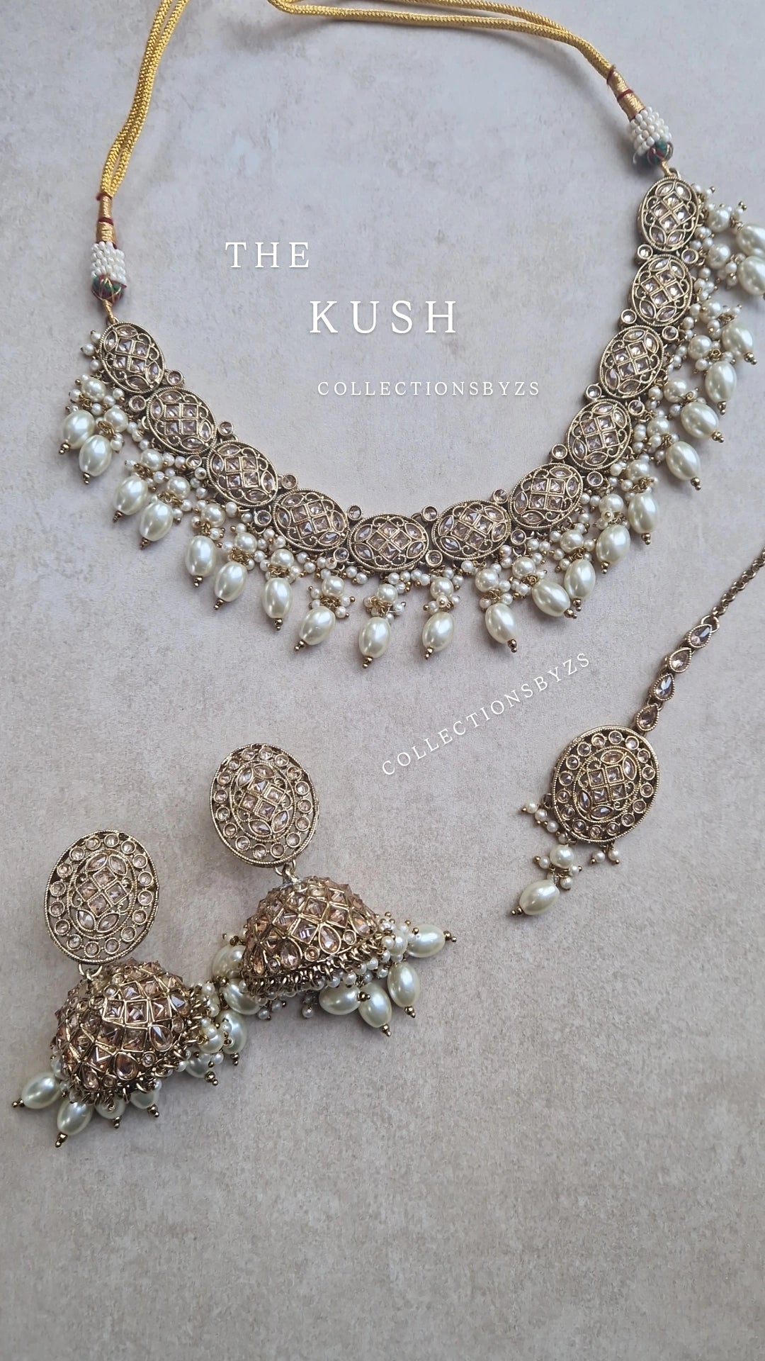 KUSH- Stunning Reverse AD Traditional Indian Jewellery Set with Jhumkas - White Pearl