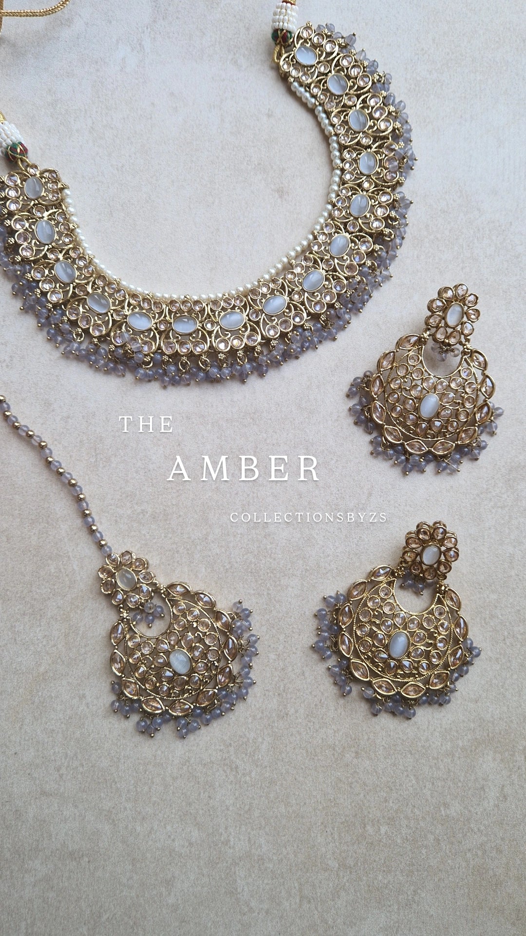 AMBER - Beautiful Indian Reverse AD Jhumka Jewellery Set - GREY