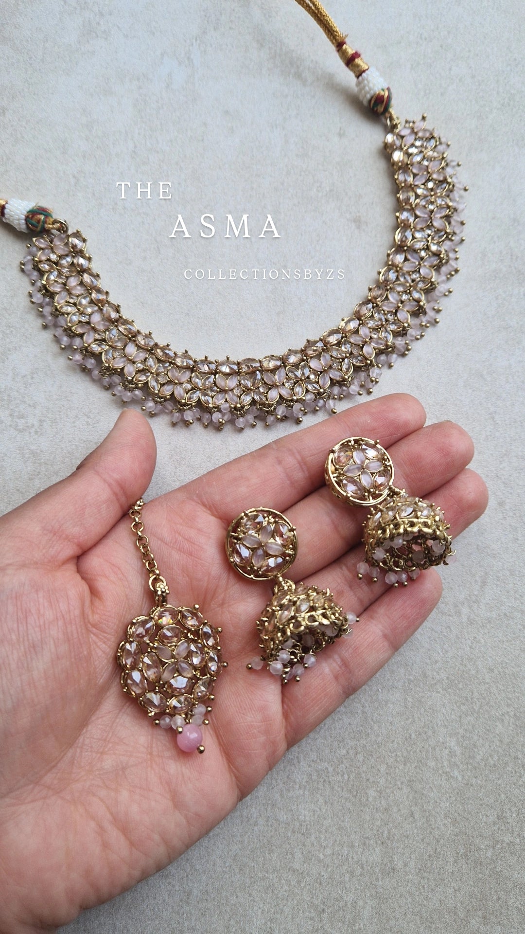 ASMA- Sleek Elegant Reverse AD Jewellery Set - Pink