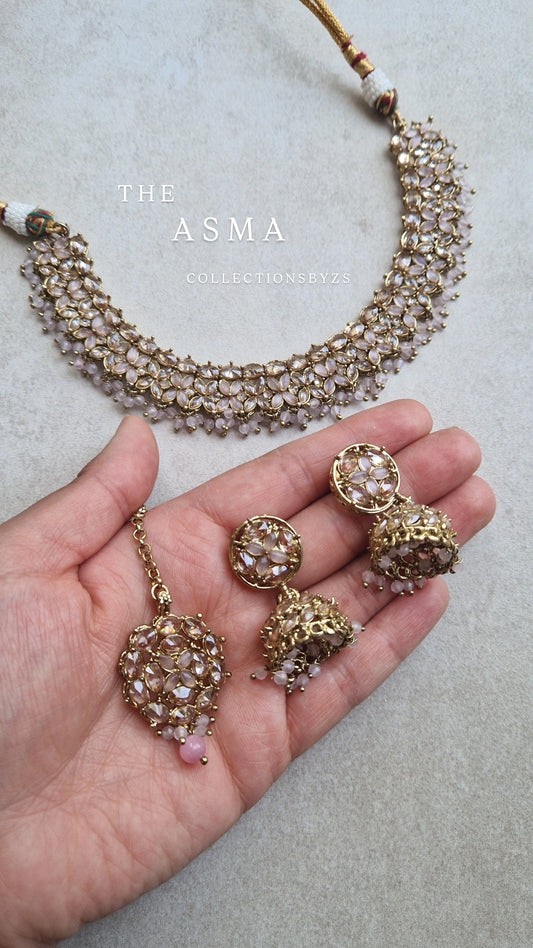 ASMA- Sleek Elegant Reverse AD Jewellery Set - Pink