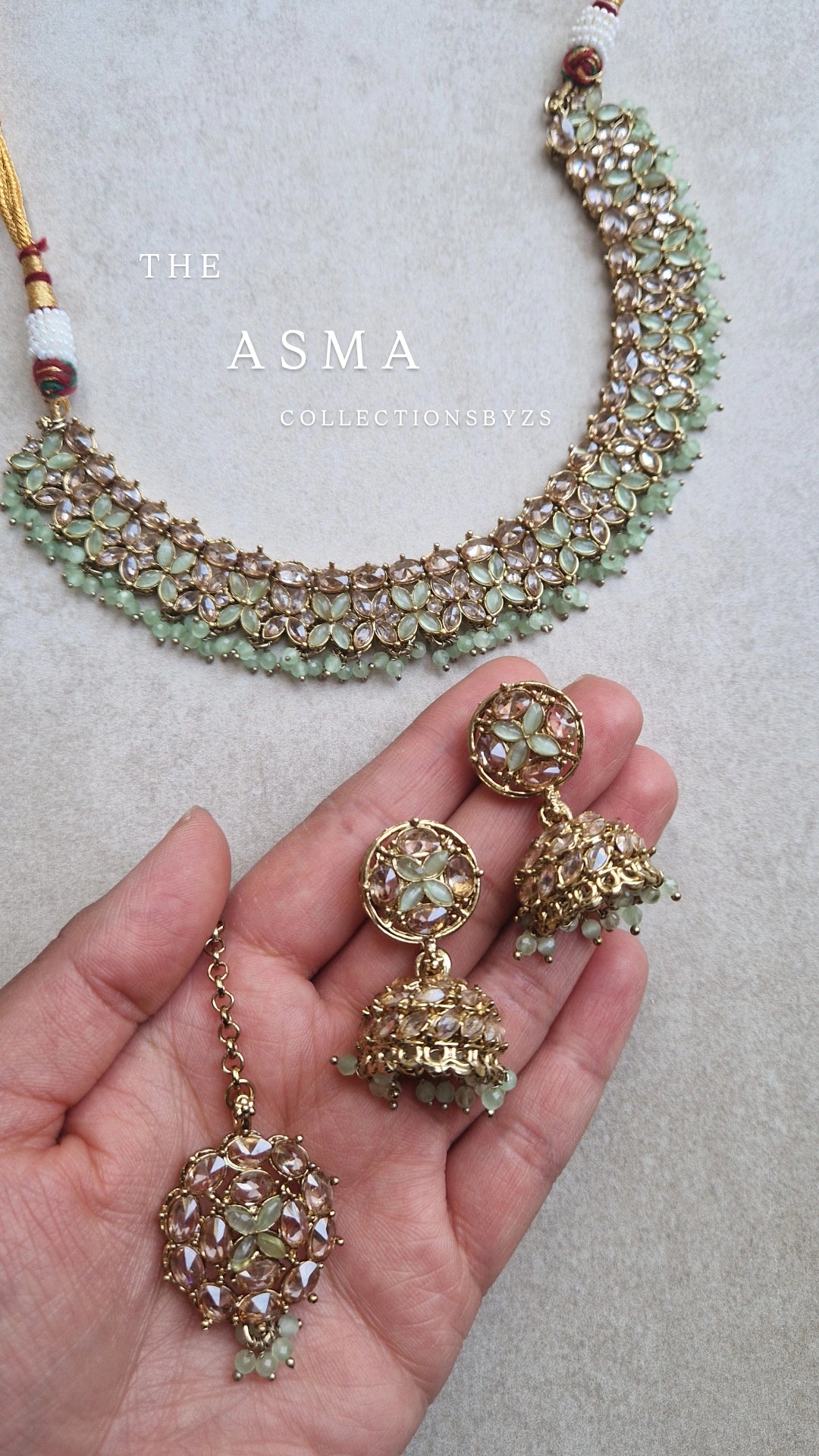 ASMA- Sleek Elegant Reverse AD Jewellery Set - Green