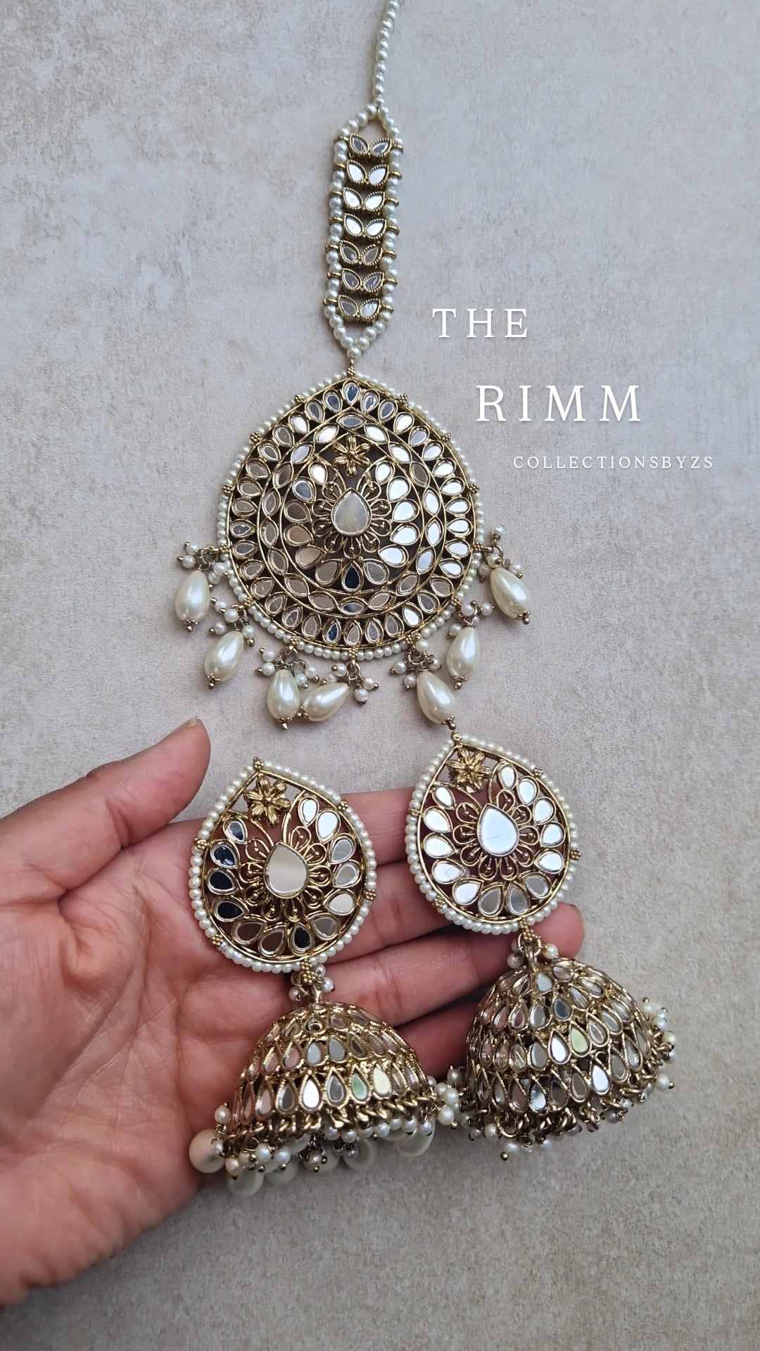 RIMM- Extremely Oversized Mirror Punjabi Indian Jhumka Earrings and Tikka