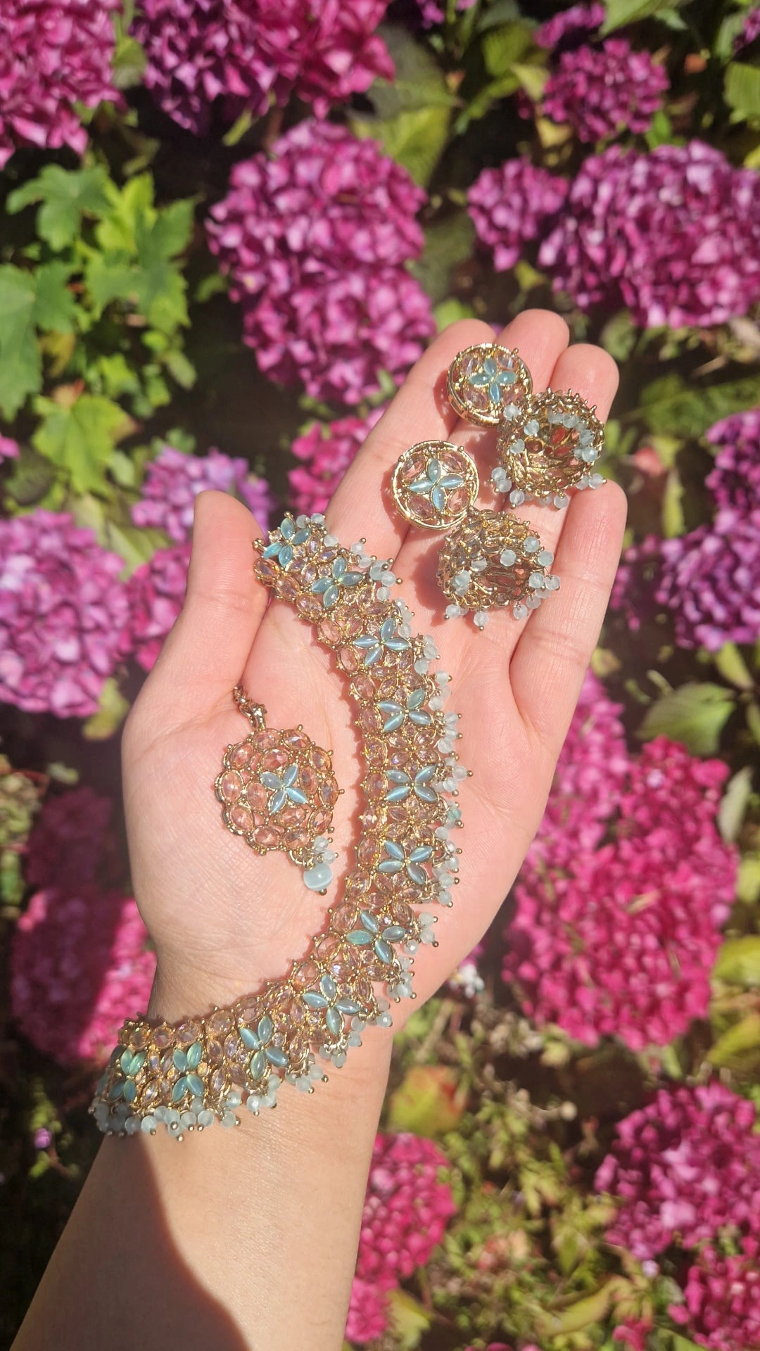 ASMA- Sleek Elegant Reverse AD Jewellery Set - Light Blue Ferozi * Introductory offer*