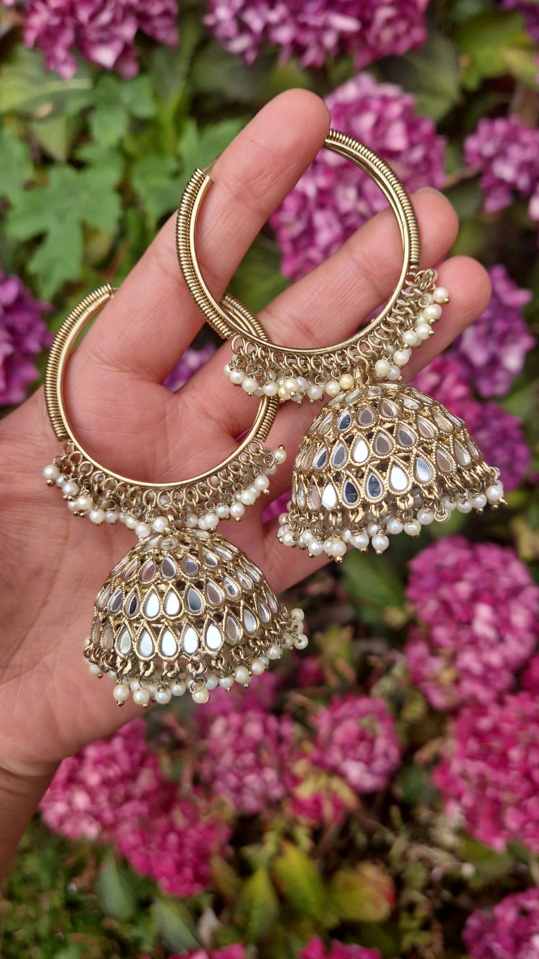 Oversized Mirror Punjabi Earrings- Antique Finish