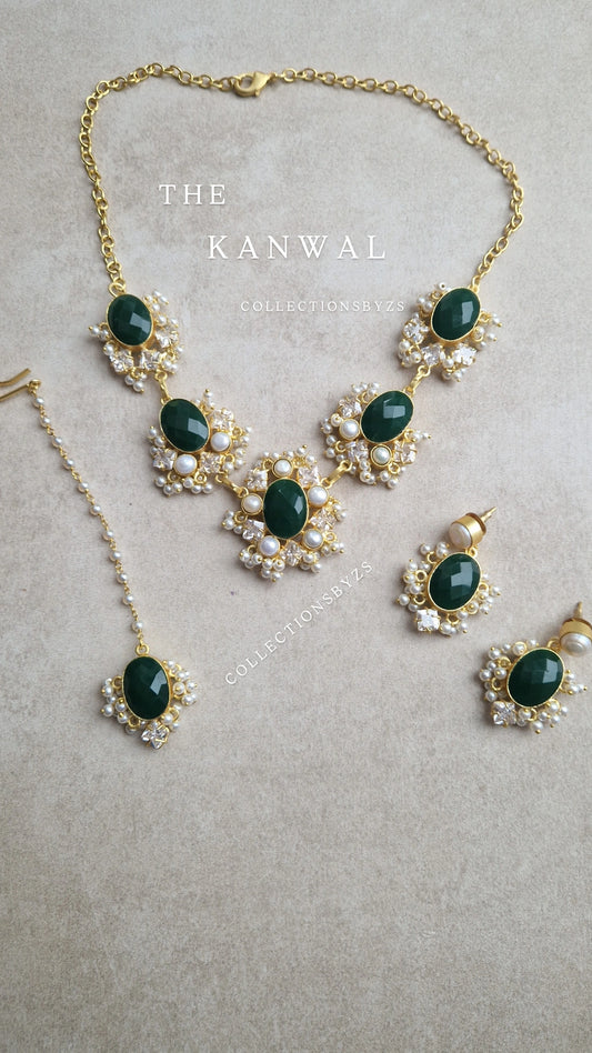 KANWAL - Small Beautiful Dark Green and Fresh water Pearls Jewellery Set