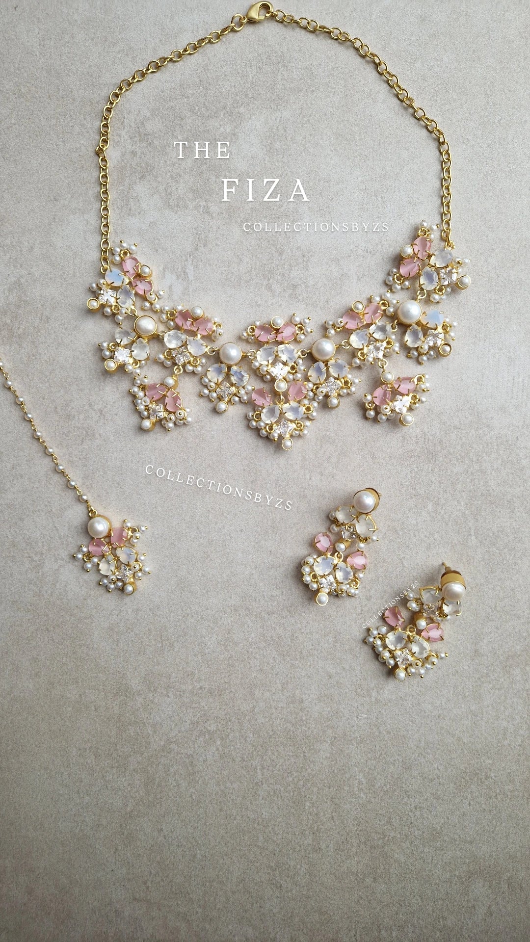 FIZA *Premium* Beautiful Elegant Pearl, Pink and Opalite Jewellery Set