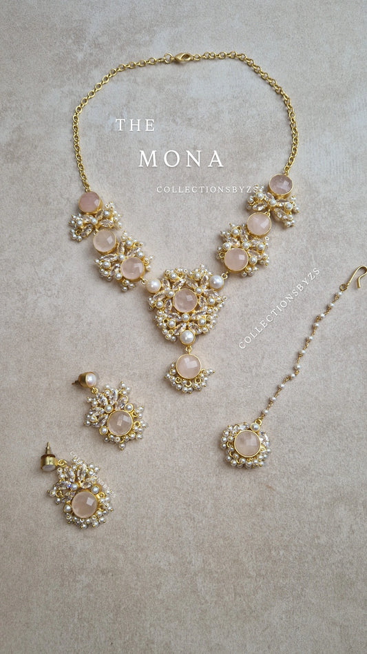 MONA - * Premium* Rose Quartz & Authentic Pearls Jewellery Set
