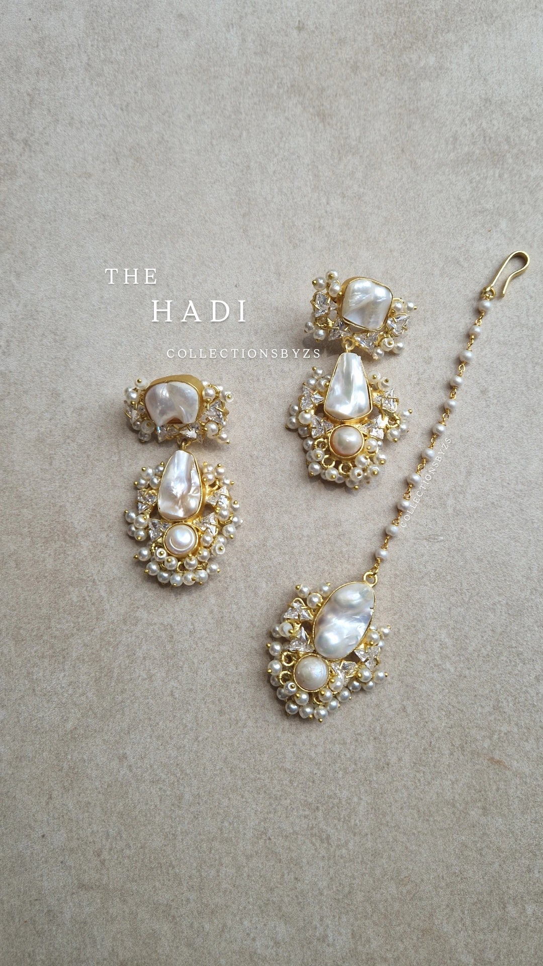 HADI - Beautiful Elegant *Premium* Mother of Pearl Earrings and Tikka Set.