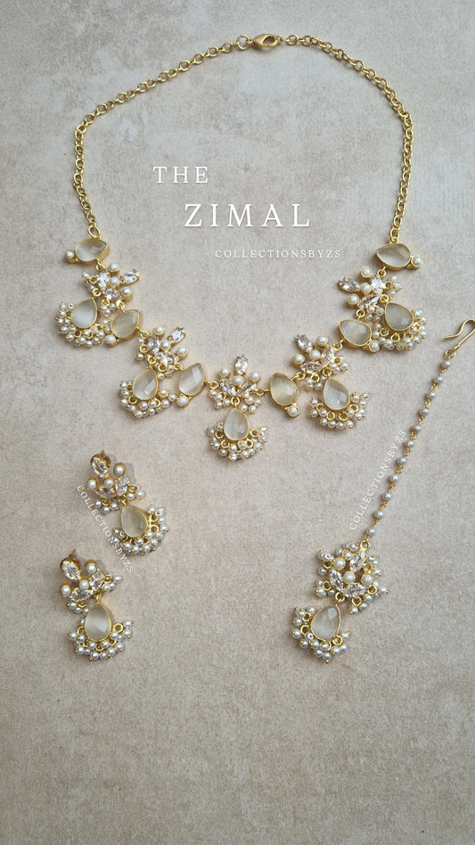 ZIMAL- Elegant, Luxury *Premium* Fresh Water Pearls & Soft/ Light Grey Semi Precious