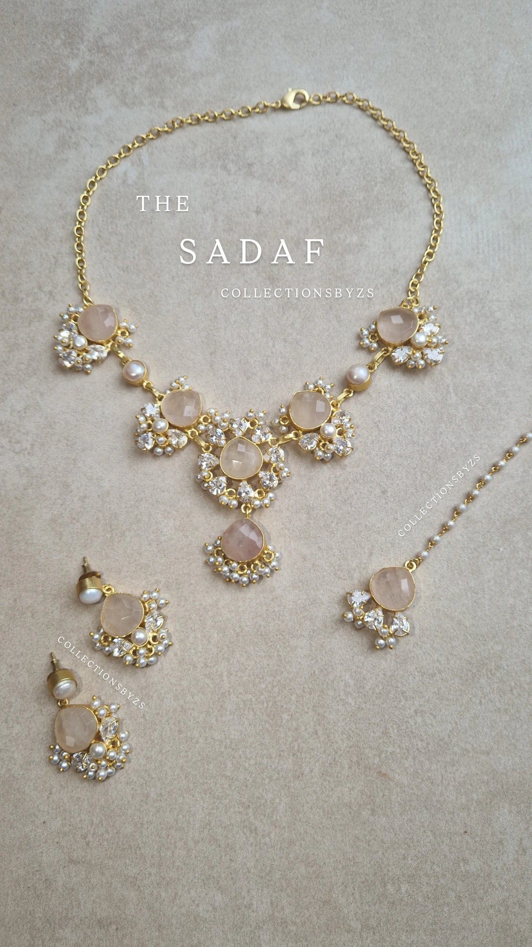 SADAF- Small *Premium* Fresh Water Pearl and Rose Quartz Set