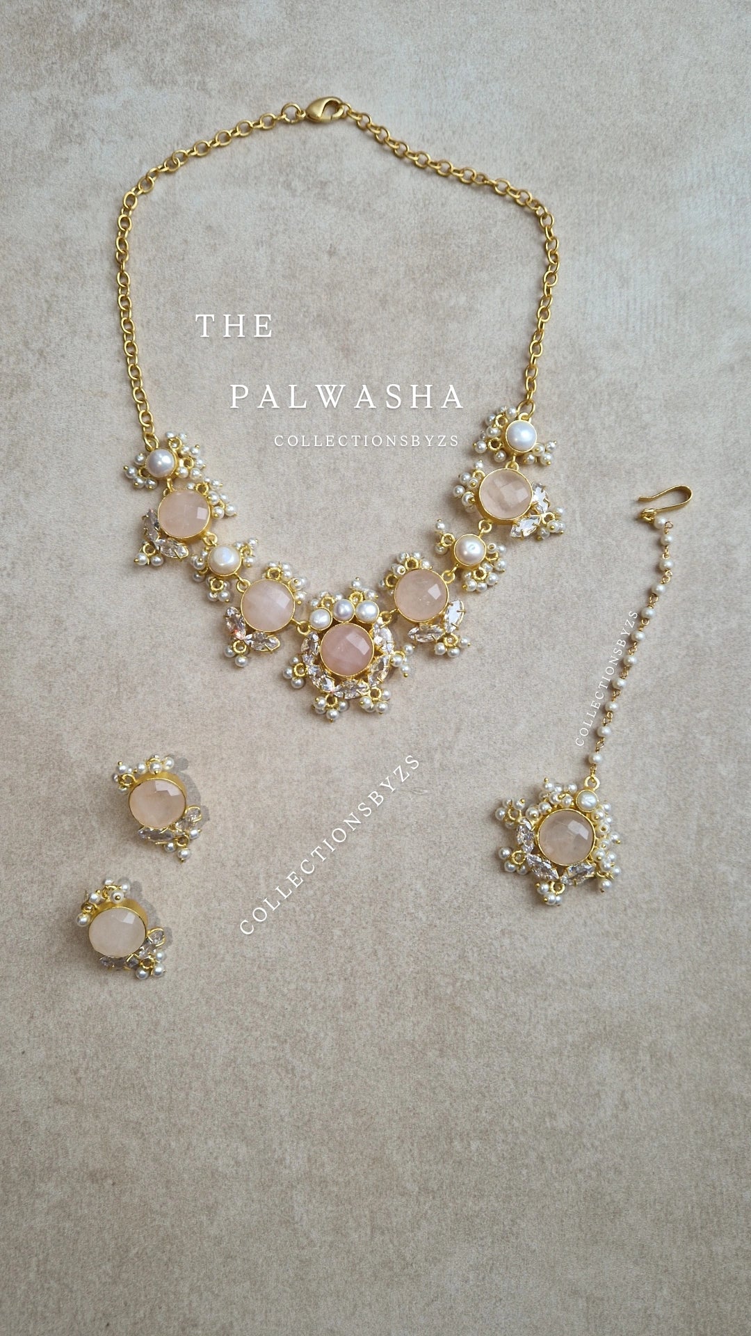 PALWASHA - *Premium* Small Dainty Beautiful Rose quartz and Fresh water Pearls Jewellery Set