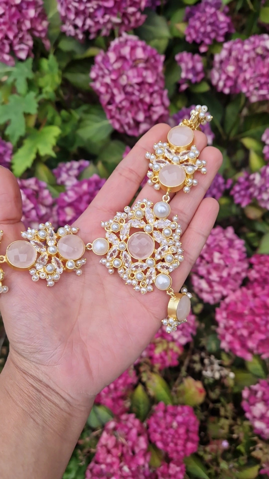 MONA - * Premium* Rose Quartz & Authentic Pearls Jewellery Set