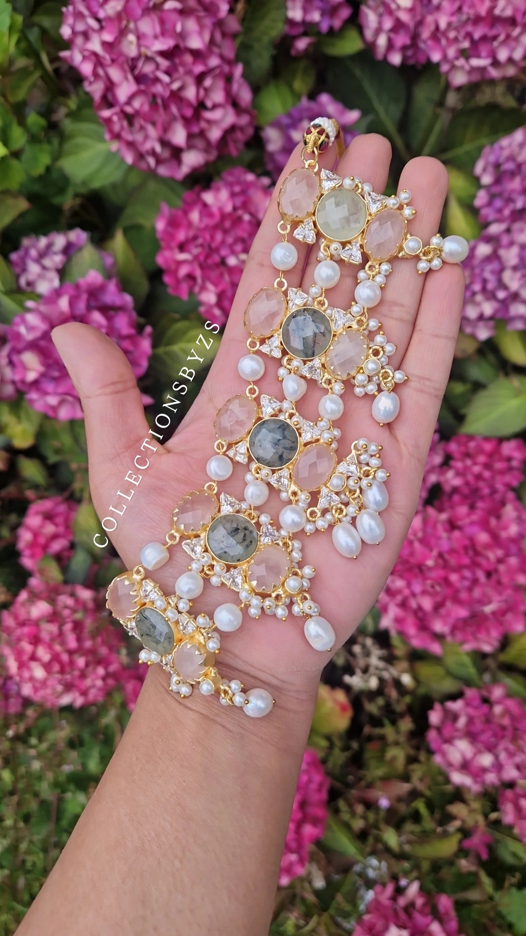 EMMI *Premium* Absolutely Beautiful  Pearl, Rose Quartz and Prehnite Choker Set