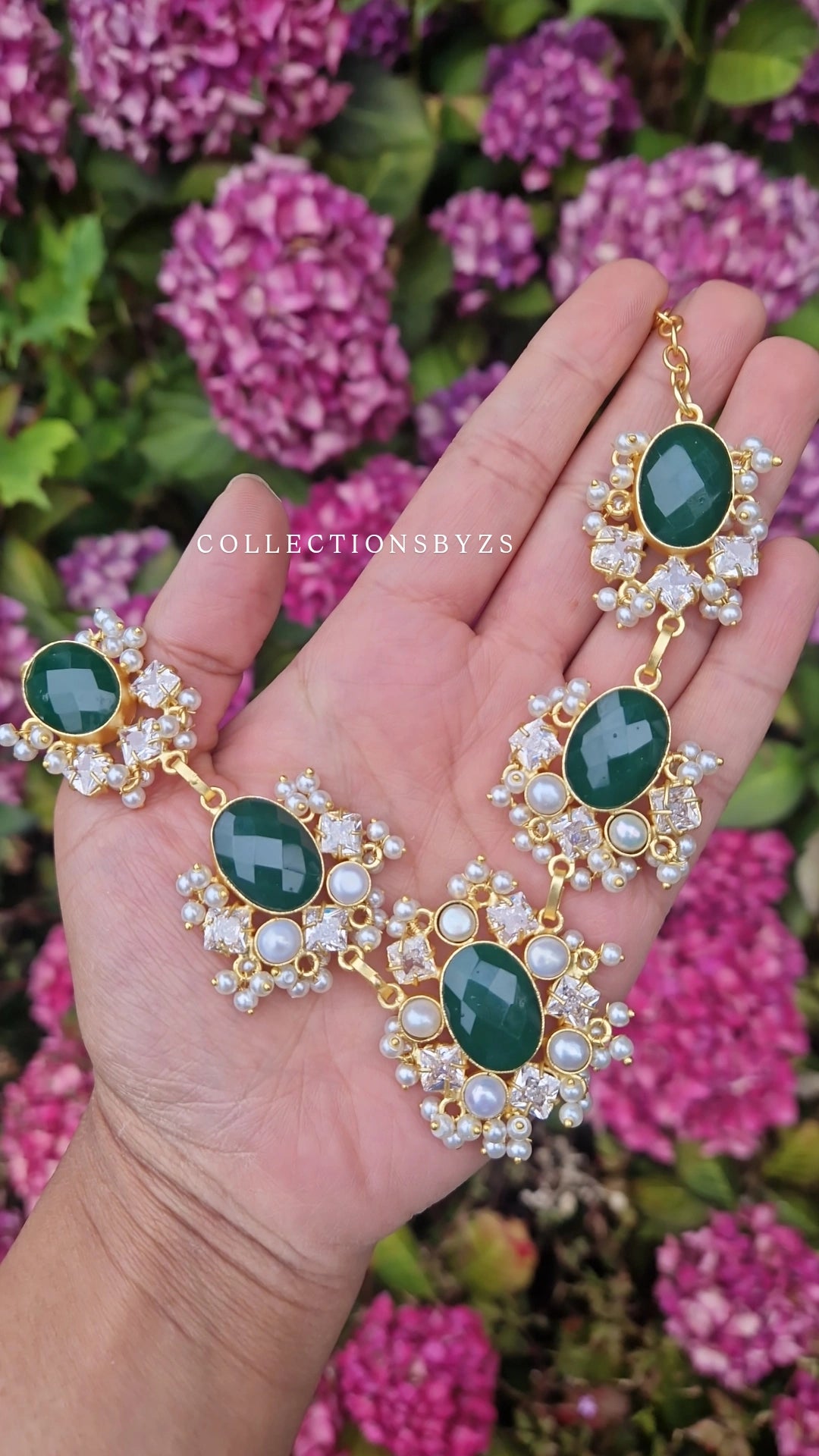 KANWAL - Small Beautiful Dark Green and Fresh water Pearls Jewellery Set