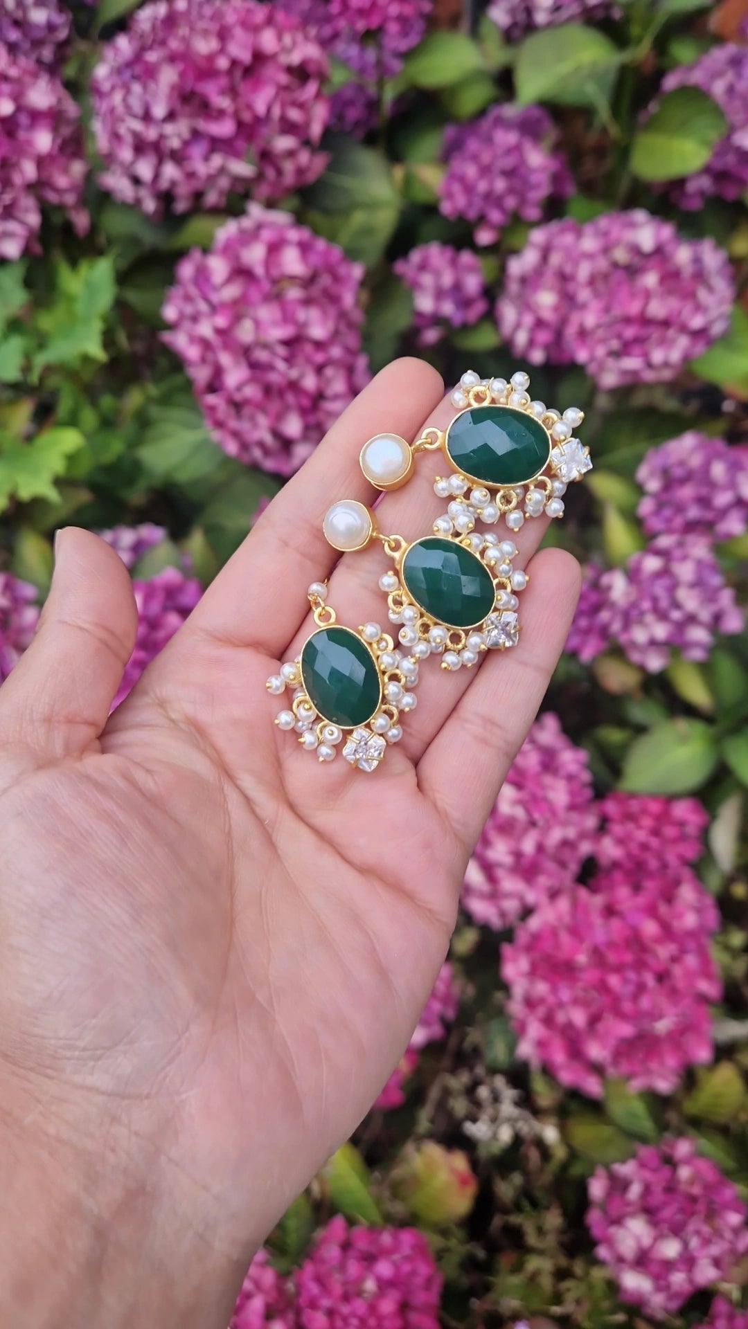 KANWAL - Small Beautiful Dark Green and Fresh water Pearls Jewellery Set