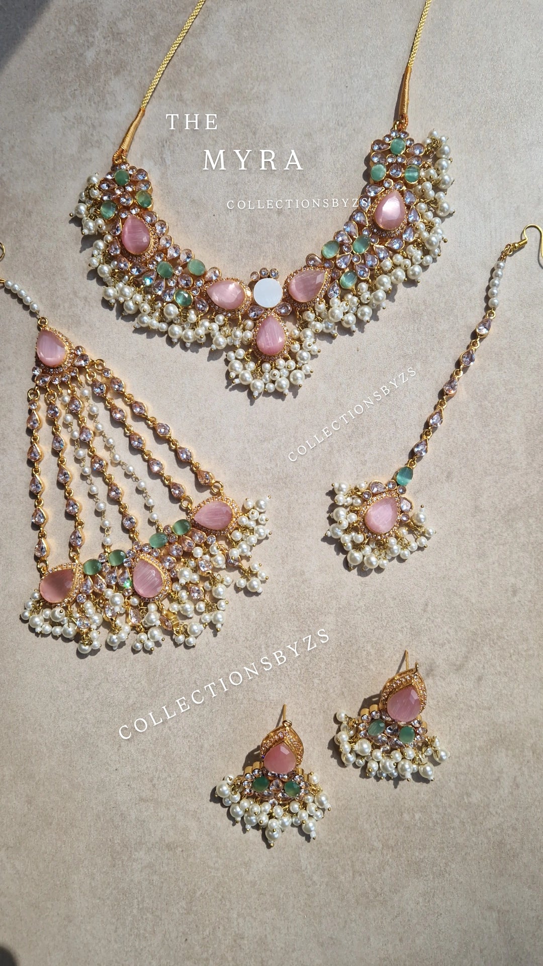 MYRA - Beautiful Pakistani Pearl inspired set - PINK & GREEN Pearl