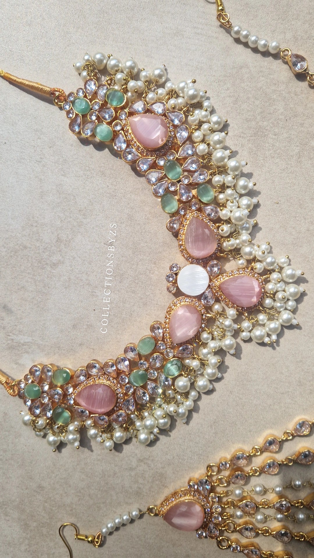 MYRA - Beautiful Pakistani Pearl inspired set - PINK & GREEN Pearl