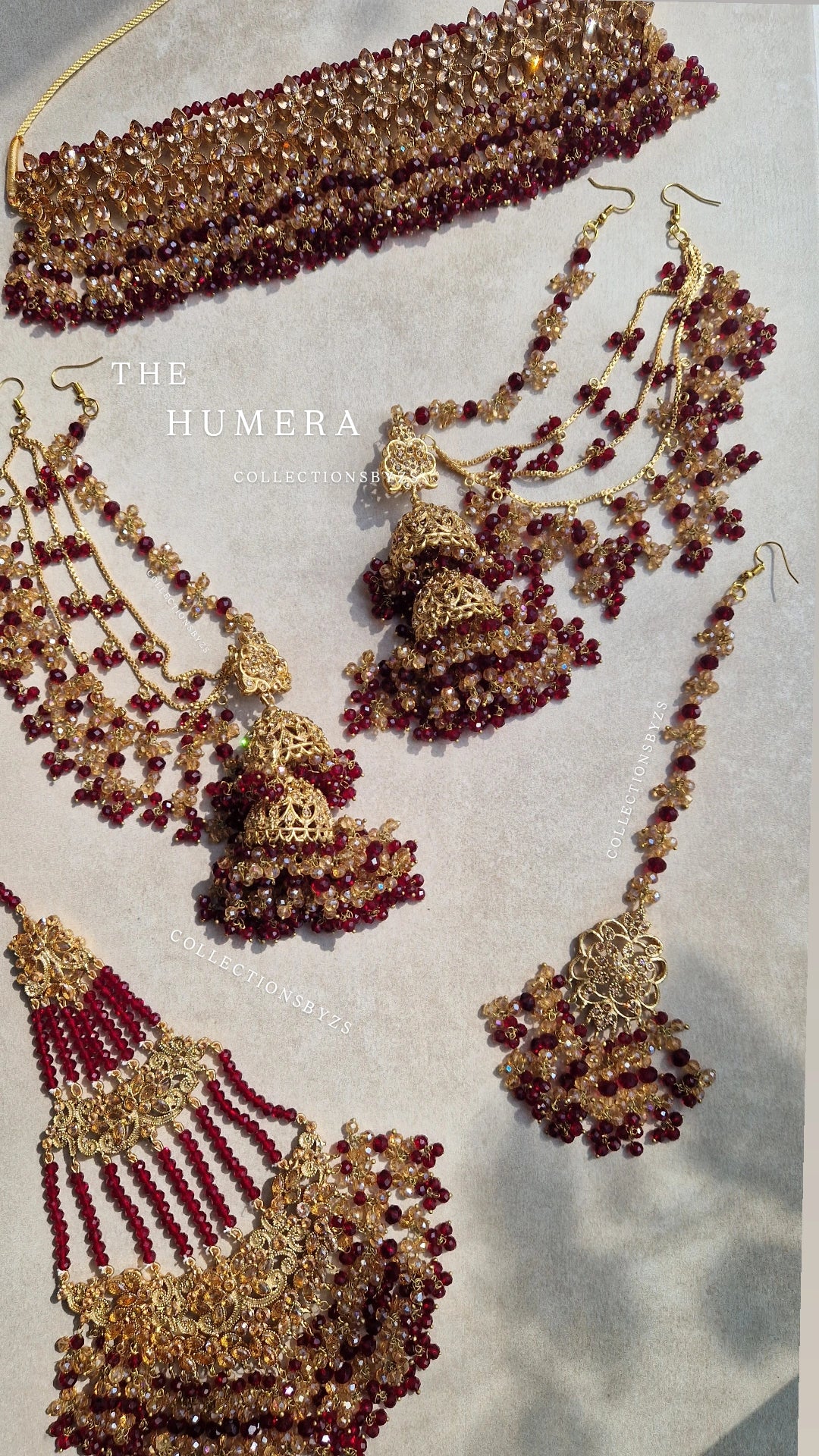 HUMERA- Pakistani Bridal Choker SET OVERSIZED - Maroon, Red and Golden