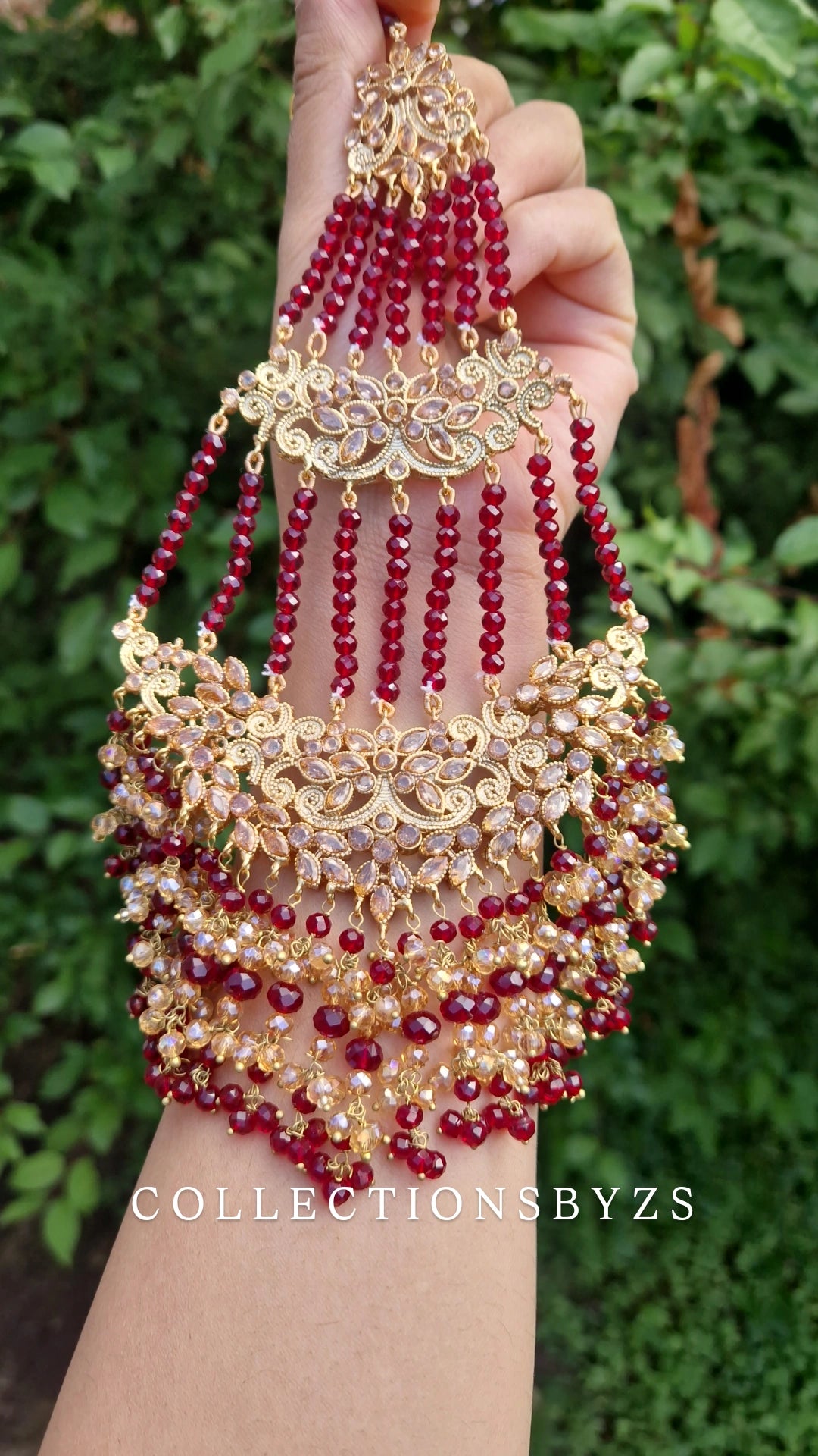 HUMERA- Pakistani Bridal Choker SET OVERSIZED - Maroon, Red and Golden