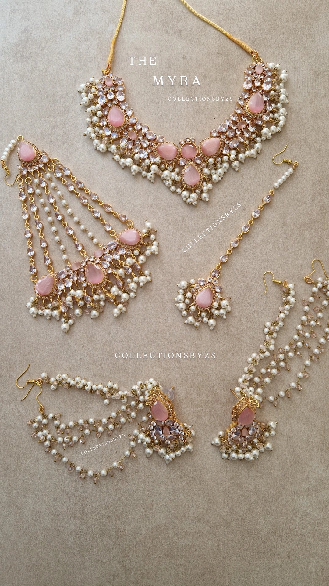 MYRA - Beautiful Pakistani Pearl inspired set - PINK & PEARL with Saharas.