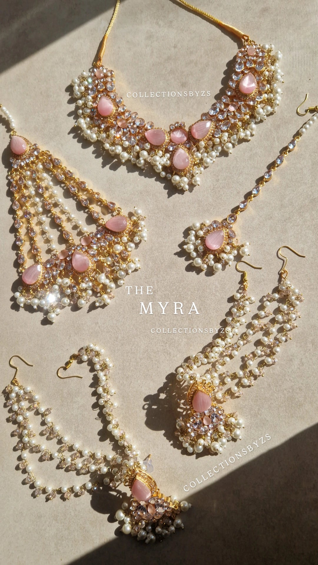 MYRA - Beautiful Pakistani Pearl inspired set - PINK & PEARL with Saharas.
