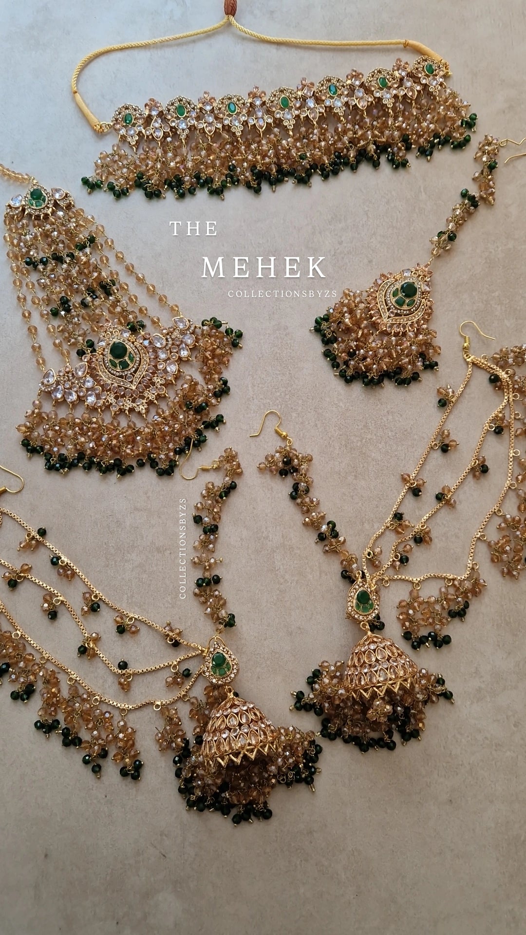 MEHEK- Pakistani Choker Set - Green and Gold * LAUNCH OFFER*