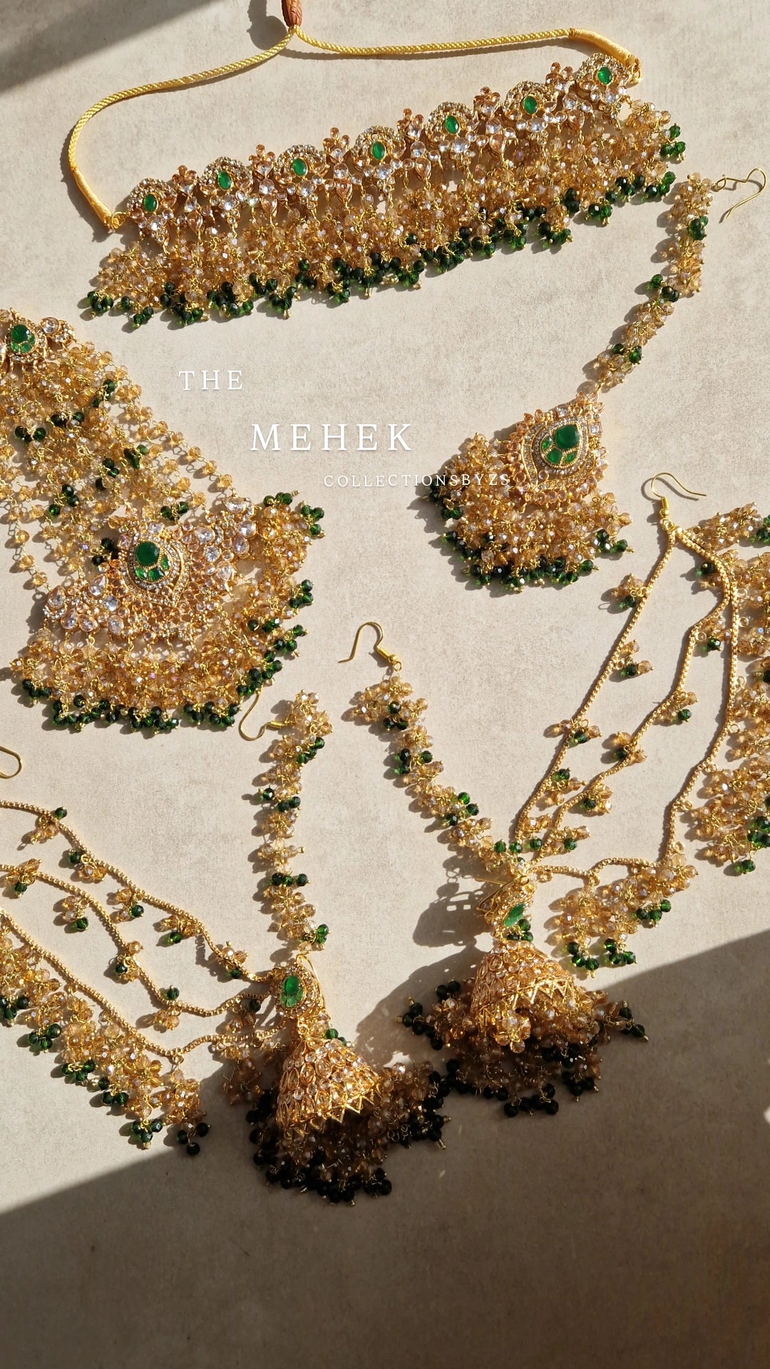 MEHEK- Pakistani Choker Set - Green and Gold * LAUNCH OFFER*
