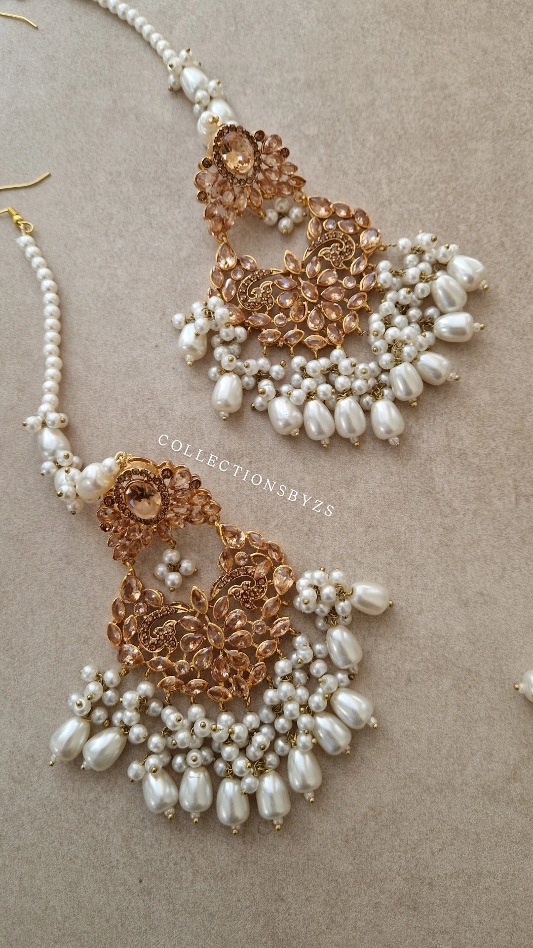 ALINA- Beautiful Pakistani Golden and Pearl - Jewellery Set