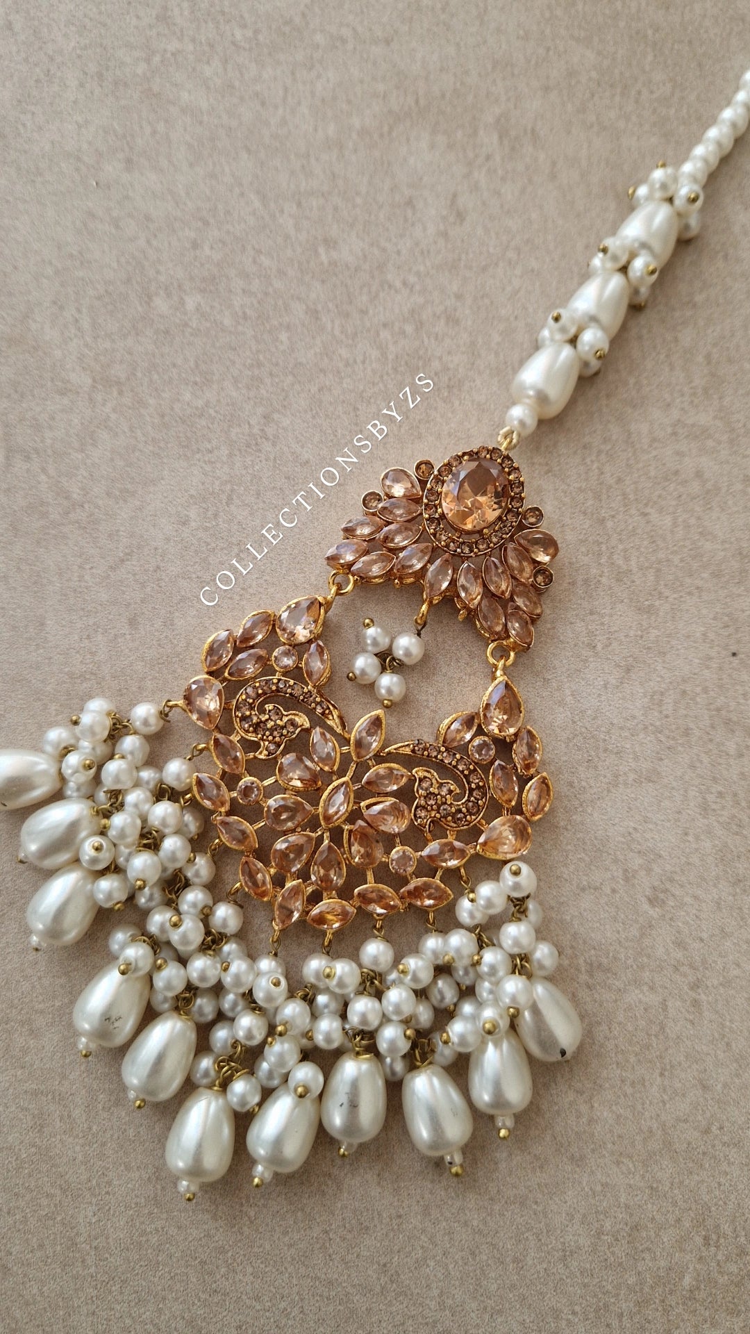 ALINA- Beautiful Pakistani Golden and Pearl - Jewellery Set