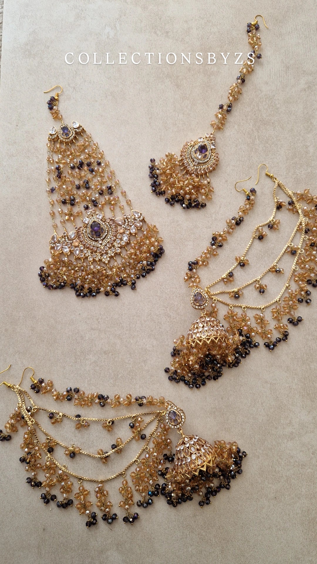 ZAIRAH  - 3 piece Pakistani  Jhumar, Jhumka with Sahara's and Tikka Set -  Purple